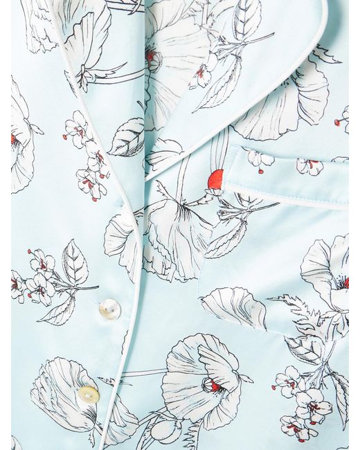 Olivia Von Halle Blue Lila Printed Silk-Satin Pajama Set