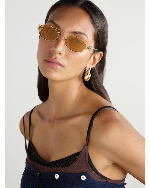 Miu Miu Natural Goldfarbene Sonnenbrille Mit Ovalem Rahmen