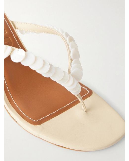 Staud Natural Freja 60 Paillette-Embellished Leather Thong Sandals