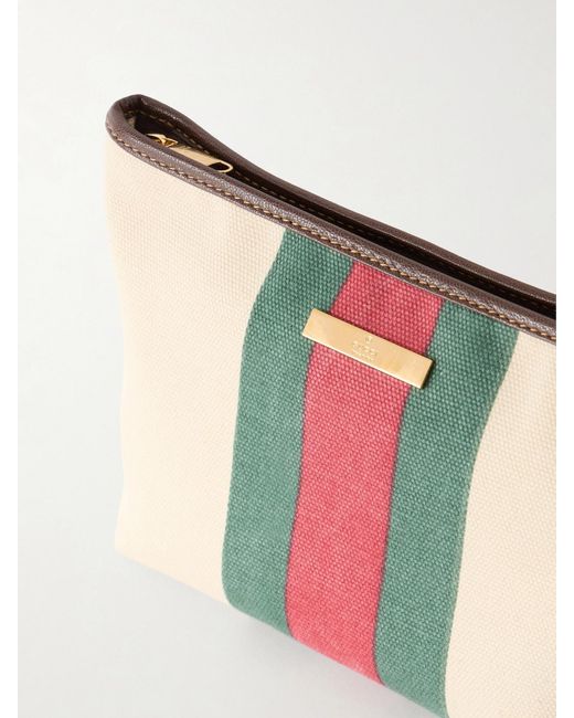 Gucci Natural Mini Leather And Webbing-Trimmed Coated-Canvas Shoulder Bag
