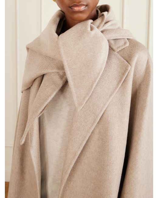 Max Mara Natural Belted Scarf-Detailed Cashmere Coat