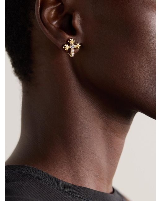 UNIFORM OBJECT Metallic Cross 18-Karat Diamond Earrings