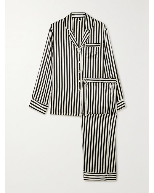 Olivia Von Halle Black Lila Striped Silk-Satin Pajama Set