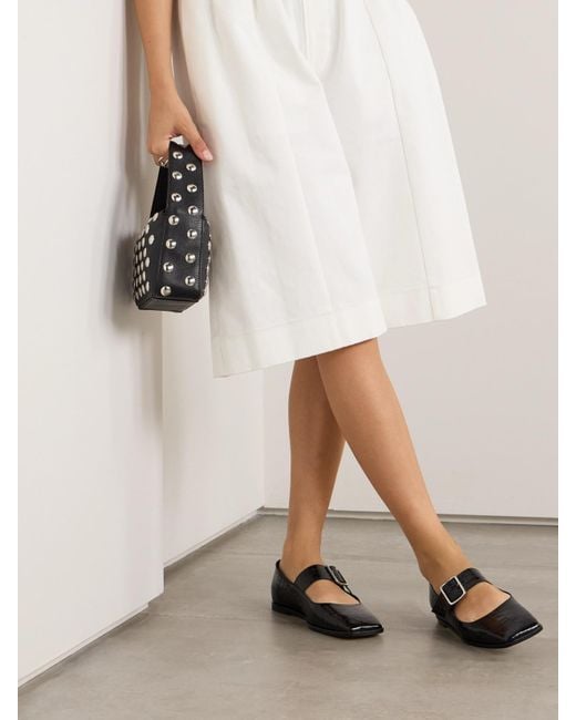 Aeyde White Sunny Croc-Effect Leather Mary Jane Ballet Flats