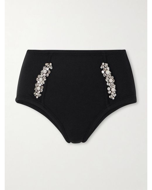 Simone Rocha Black Embellished Ribbed Shorts