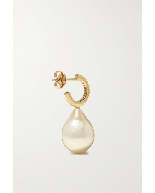 Mizuki Natural 14-Karat, Pearl And Diamond Hoop Earrings