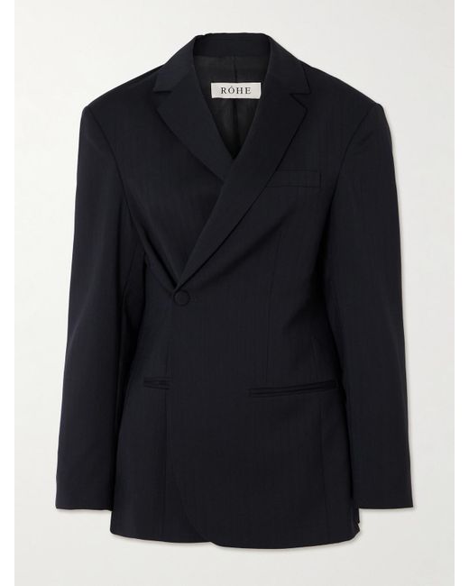 Rohe Black Pinstriped Wool-Blend Twill Wrap Blazer