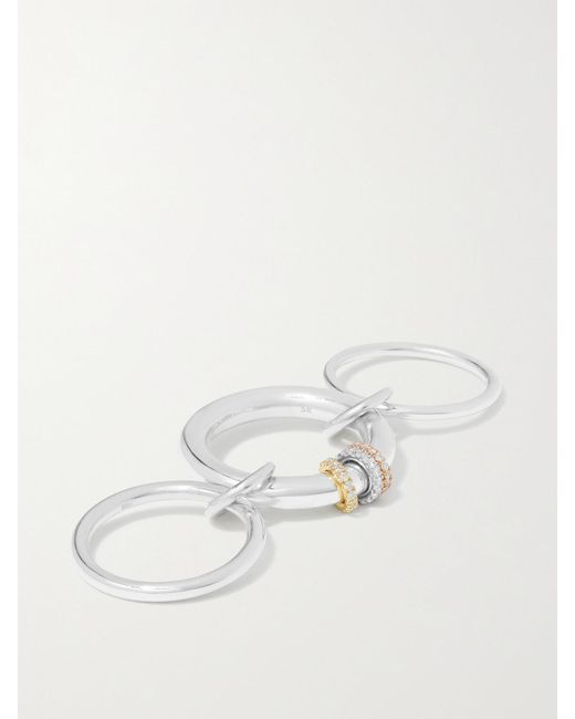 Spinelli Kilcollin White Gemini Set Of Three 18-Karat, And Rose Diamond Rings