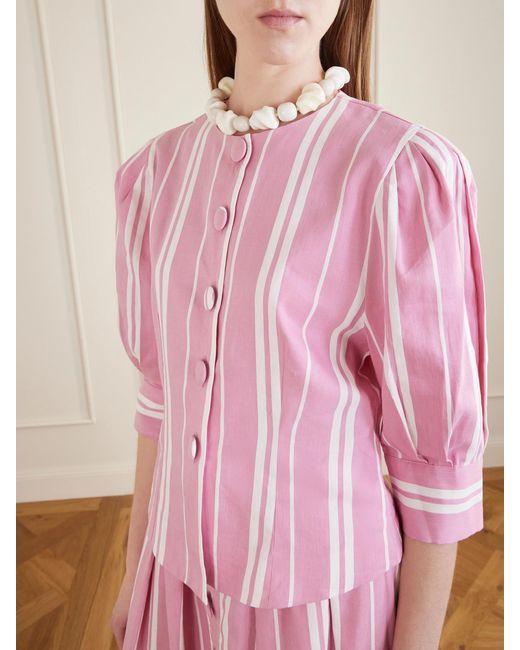 D'Estree Pink Jasper Striped Cotton, Tencel And Linen-Blend