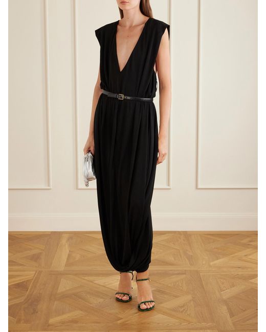 Loewe Black Draped Jersey Midi Dress