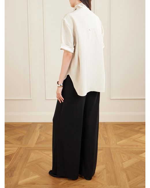 Maria McManus Natural Tie-Detailed Sateen-Trimmed Crepe Shirt