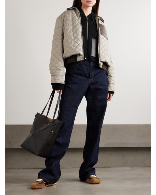 Loewe Black Leather-Trimmed Wool-Blend Hoodie