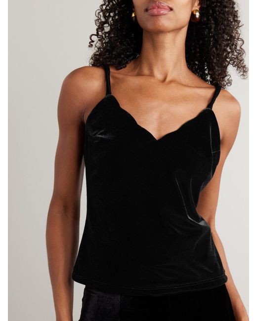 Loretta Caponi Black Pyrite Scalloped Velvet Camisole