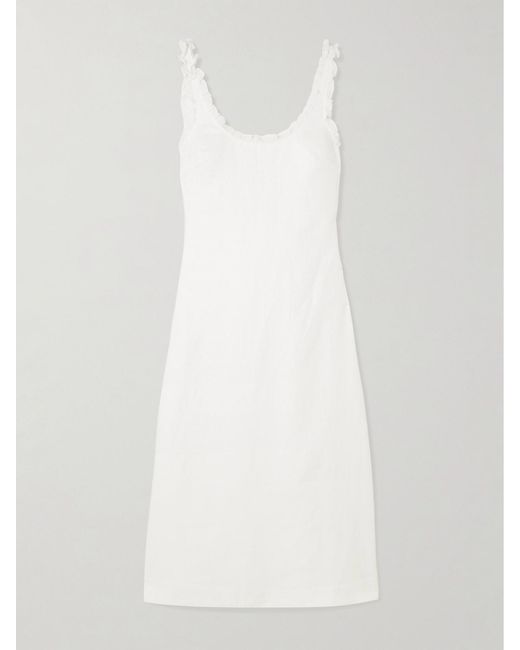 Posse White Florence Ruffle-Trimmed Linen Midi Dress