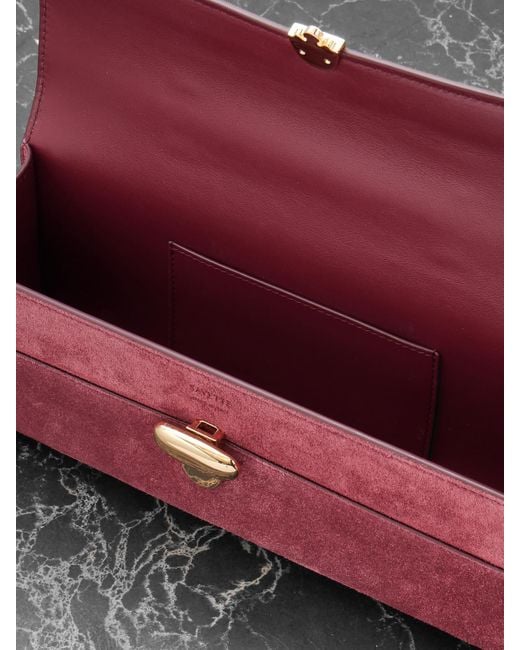 SAVETTE Red Slim Symmetry Pochette Leather-Trimmed Suede Tote