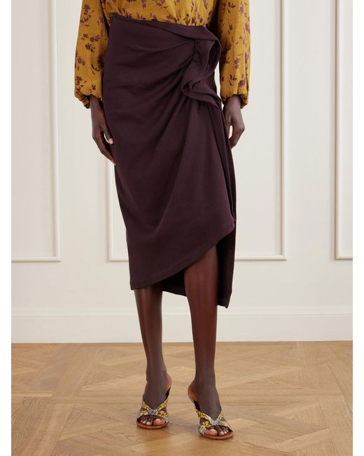 Dries Van Noten Purple Draped Cotton-Jersey Midi Skirt