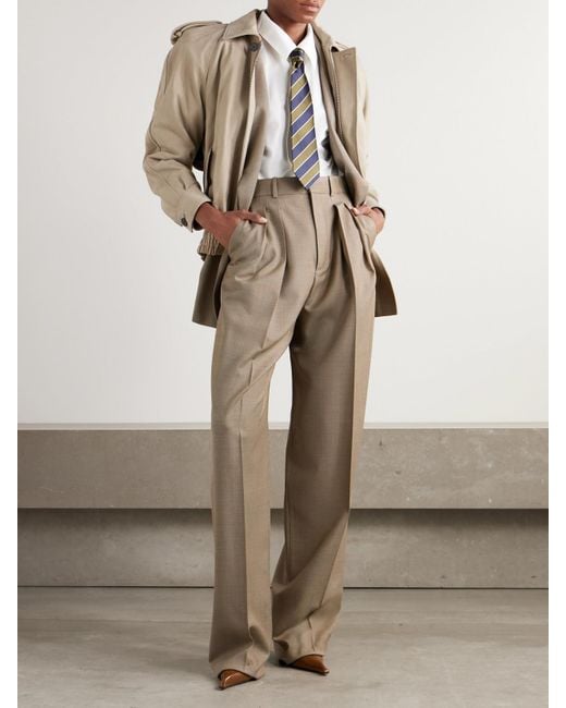 Saint Laurent Natural Hose Mit Weitem Bein Aus Woll-Canvas Mit Falten