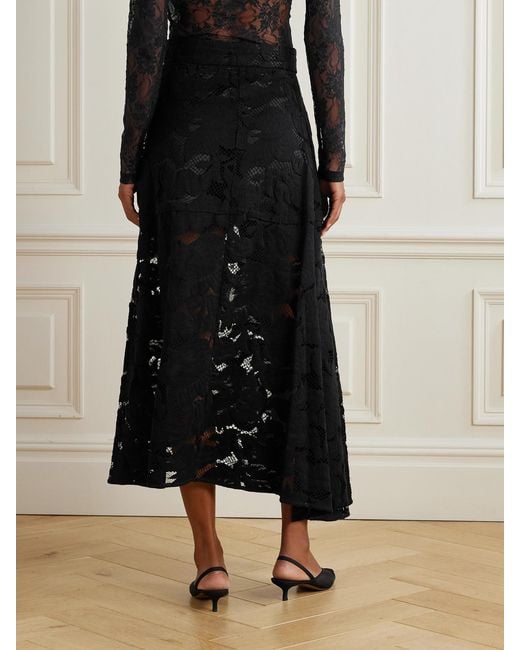 Patou Black Asymmetric Organic Cotton-Blend Lace Midi Skirt