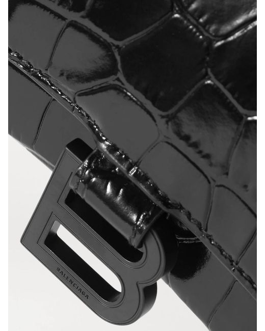 Balenciaga Black Hourglass Xs Croc-Effect Leather Tote