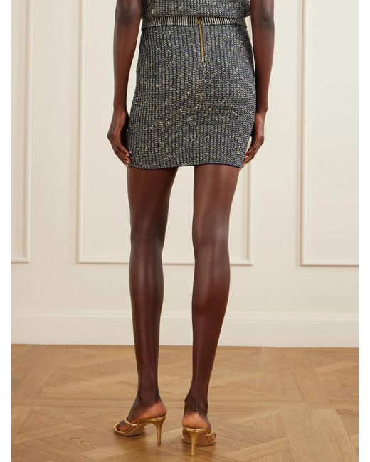 Balmain Gray Embroidered Tweed Mini Skirt
