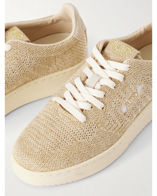 Autry Natural Easyknit Suede-Trimmed Metallic Knitted Sneakers