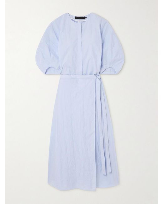 Proenza Schouler Blue Alicia Crinkled Cotton-Blend Gabardine Midi Wrap Dress