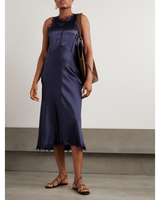 Isabel Marant Blue Jadelia Lace And Pointelle-Trimmed Silk-Blend Satin Midi Dress