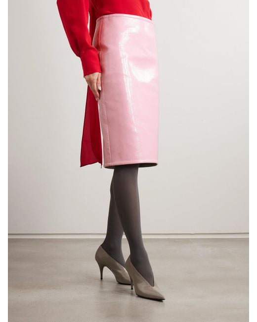 Gucci Pink Crinkled Patent-Leather Skirt
