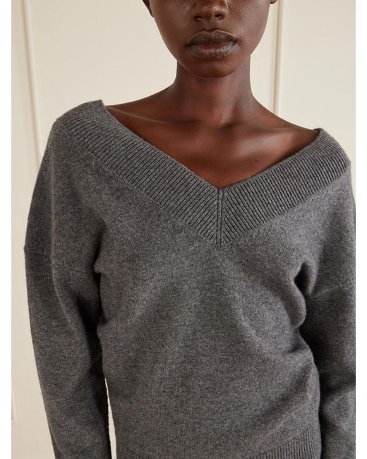 Tom Ford Gray Off-The-Shoulder Cashmere Top