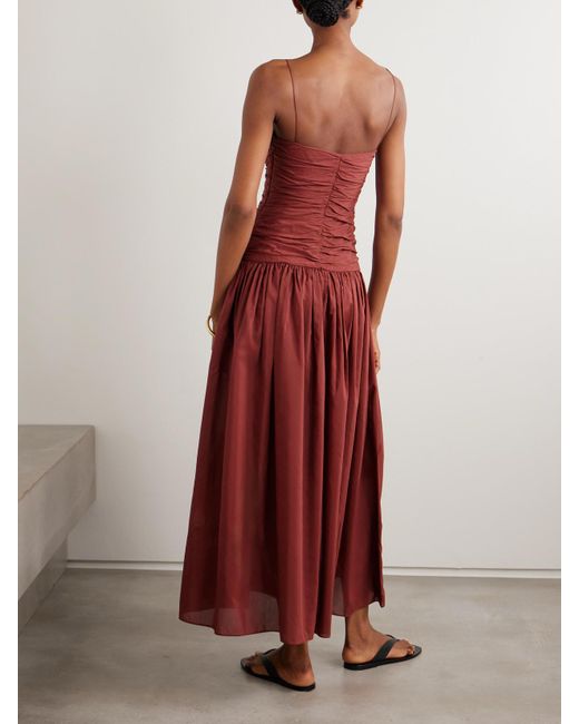 Matteau Gathered Organic Cotton And Silk-Blend Midi Dress