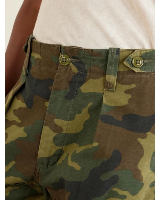R13 Green Printed Cotton-Canvas Barrel-Leg Cargo Pants
