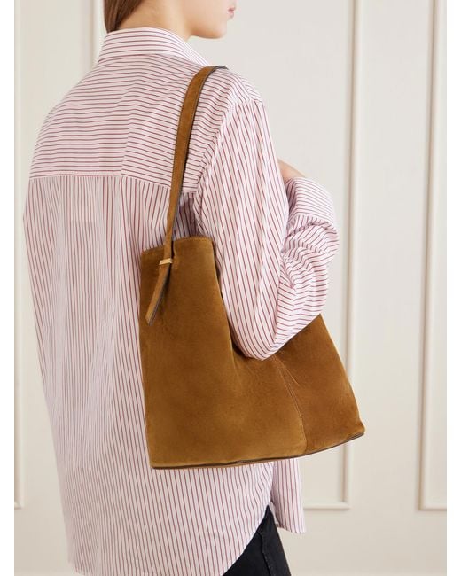 Metier Brown Tilt 22 Suede Shoulder Bag