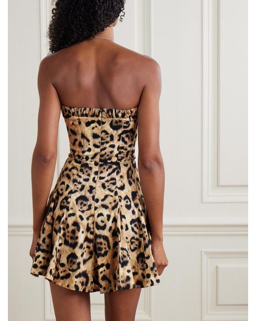 Agua Bendita Metallic Caudal Strapless Embellished Leopard-Print Cotton-Blend Mini Dress