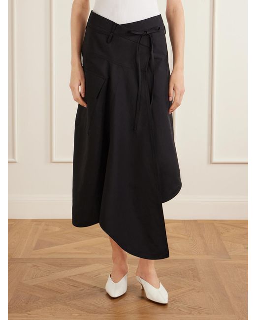 Bottega Veneta Black Wrapped Cotton-Mousseline Maxi Skirt