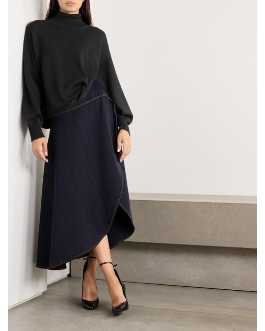 Alaïa Black Asymmetric Wool Turtleneck Sweater