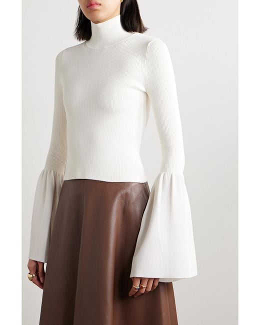 Altuzarra White Dana Jersey-Trimmed Ribbed Stretch-Knit Turtleneck Sweater