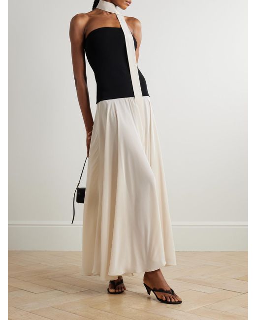 Esse Studios Natural Illi Trägerloses Maxikleid Aus Stretch-Strick Und Crêpe De Chine Aus Seide Mit Schal