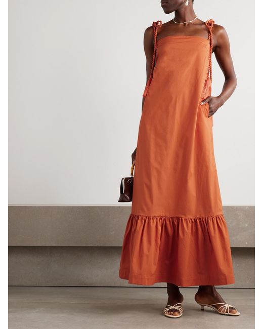 ANDRES OTALORA Orange Maxikleid Aus Baumwollpopeline Mit Troddeln Und Volant