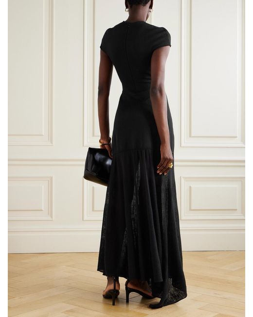 FFORME Black Sienna Asymmetric Wool-Blend Maxi Dress