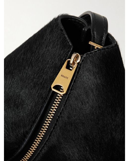 Khaite Black Lina Medium Leather-Trimmed Calf Hair Shoulder Bag