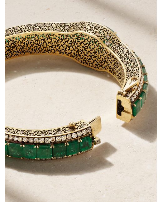 AMRAPALI LONDON Green Armreif Aus 18 Karat Mit Rhodiumauflage, Smaragden Und Diamanten