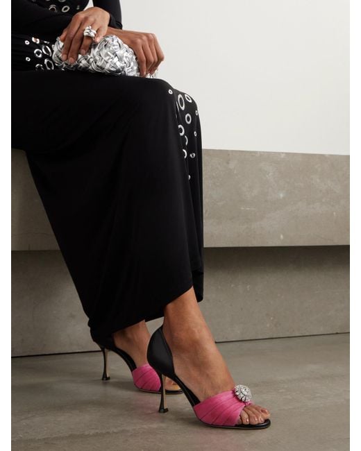 Manolo Blahnik Pink Ansak 90 Pumps Aus Leder Und Veloursleder Mit Kristallen