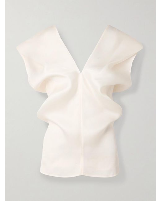 Khaite Natural Ami Draped Silk-Gazar Top