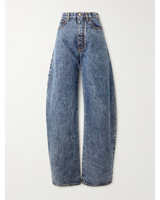 Alaïa Blue Acid-Wash High-Rise Barrel-Leg Jeans