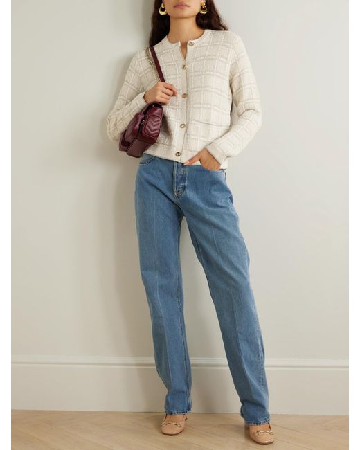 Gucci Natural Checked Metallic Jacquard-Knit Wool-Blend Cardigan