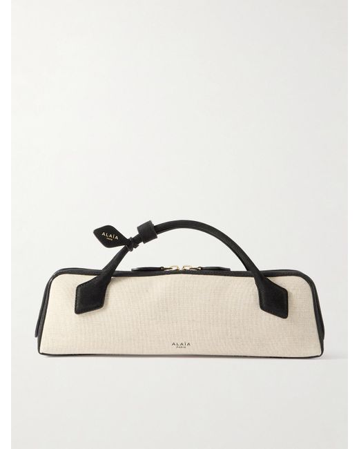 Alaïa Natural Le Teckel Leather-Trimmed Canvas Clutch