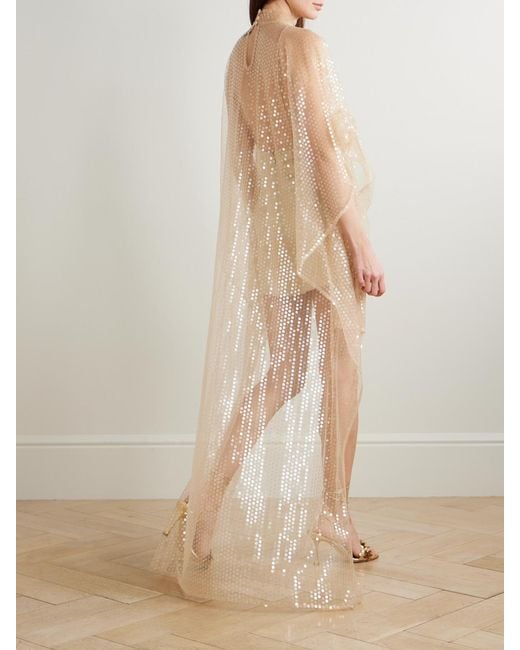 Taller Marmo Natural Denver Disco Layered Sequined Asymmetric Tulle And Crepe-Cady Kaftan