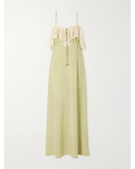 Chloé White Lace-Trimmed Silk-Crepe De Chine Maxi Dress