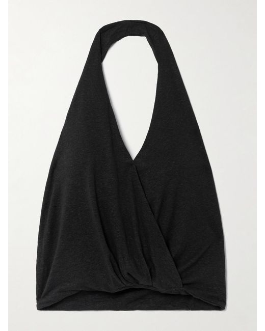Deiji Studios Black Oberteil Aus Jersey Aus Einer Mischung Aus Flammgarn Aus Leinen Und Lyocell Mit Wickeleffekt