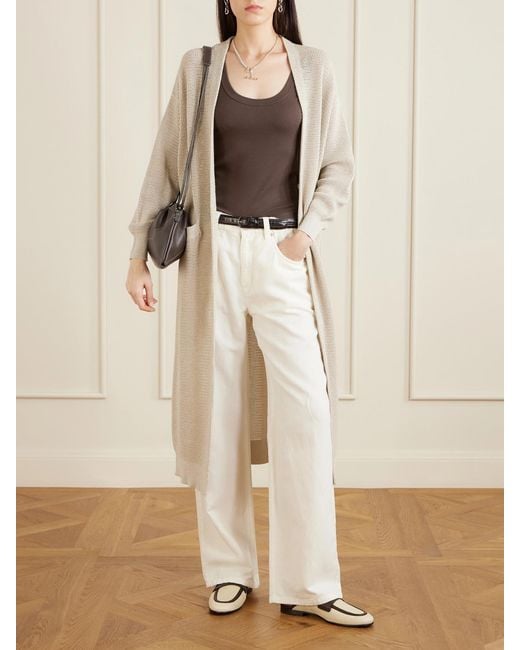Brunello Cucinelli Natural Metallic Open-Knit Cotton-Blend Cardigan